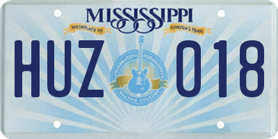 MS license plate HUZ018