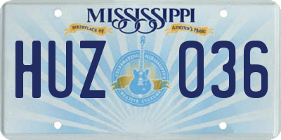 MS license plate HUZ036