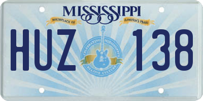 MS license plate HUZ138