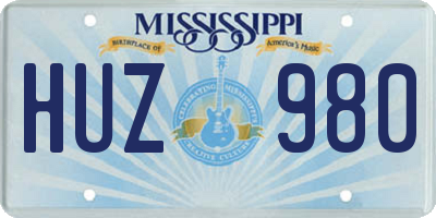 MS license plate HUZ980