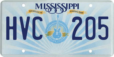 MS license plate HVC205