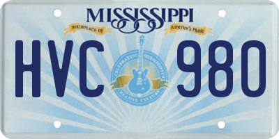 MS license plate HVC980