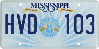 MS license plate HVD103