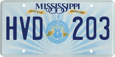 MS license plate HVD203