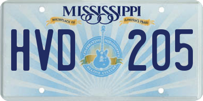 MS license plate HVD205