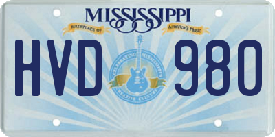 MS license plate HVD980