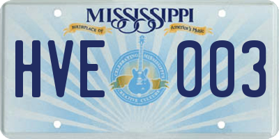 MS license plate HVE003