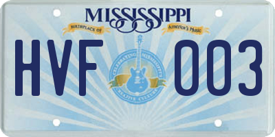 MS license plate HVF003
