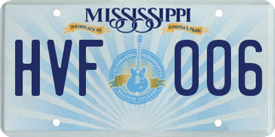 MS license plate HVF006