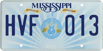 MS license plate HVF013