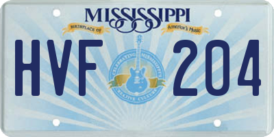 MS license plate HVF204