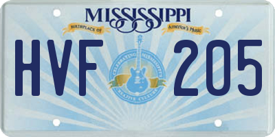 MS license plate HVF205