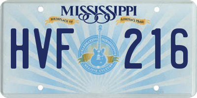 MS license plate HVF216