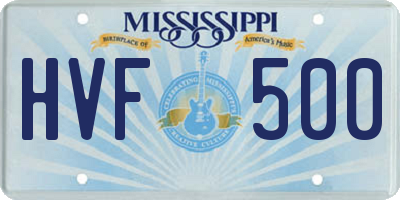 MS license plate HVF500