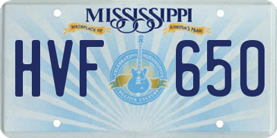 MS license plate HVF650