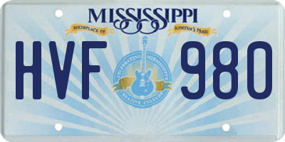 MS license plate HVF980