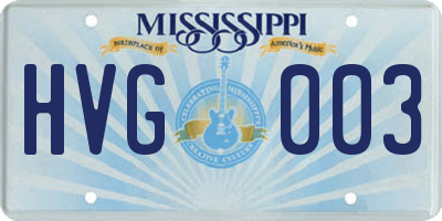 MS license plate HVG003