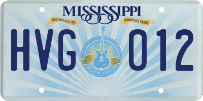 MS license plate HVG012