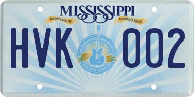 MS license plate HVK002