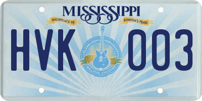 MS license plate HVK003