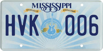 MS license plate HVK006