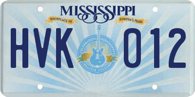MS license plate HVK012