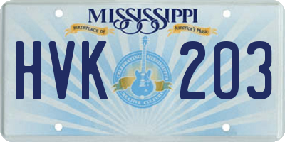 MS license plate HVK203