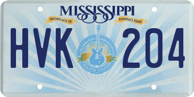MS license plate HVK204