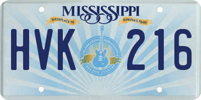 MS license plate HVK216