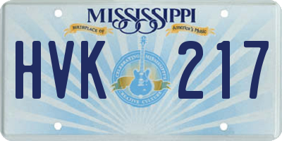 MS license plate HVK217