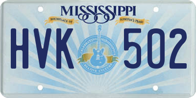 MS license plate HVK502