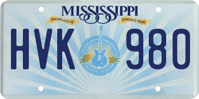 MS license plate HVK980