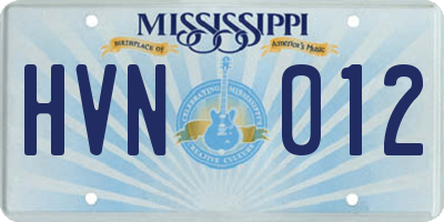 MS license plate HVN012