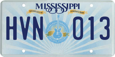 MS license plate HVN013