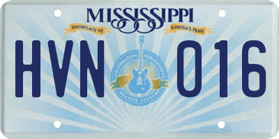 MS license plate HVN016