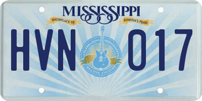 MS license plate HVN017