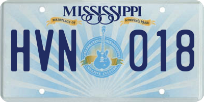 MS license plate HVN018