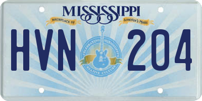 MS license plate HVN204
