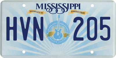 MS license plate HVN205