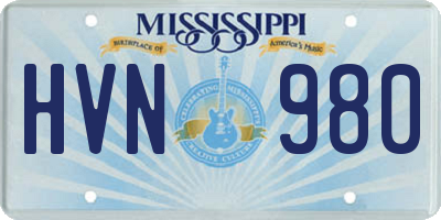 MS license plate HVN980