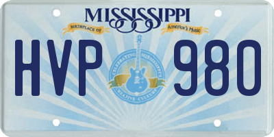 MS license plate HVP980