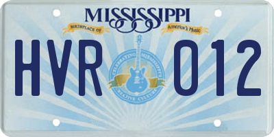 MS license plate HVR012