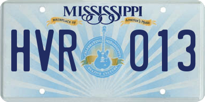 MS license plate HVR013