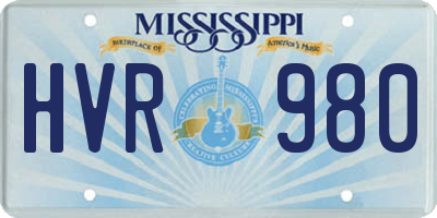 MS license plate HVR980