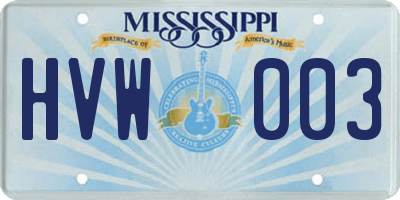 MS license plate HVW003