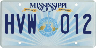 MS license plate HVW012