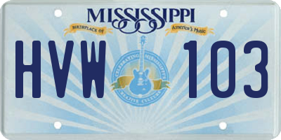 MS license plate HVW103