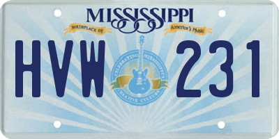 MS license plate HVW231