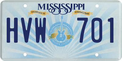 MS license plate HVW701
