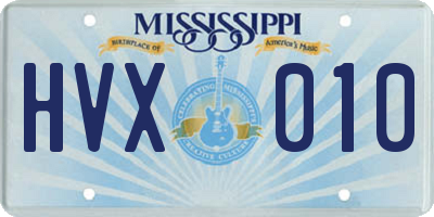 MS license plate HVX010